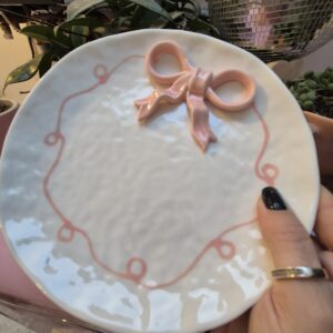 Bow ceramic plate - Hand painted Pink plate pottery ❤