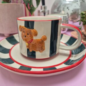 Ceramic dog plate with poodle | Striped with 3D puppy ❤
